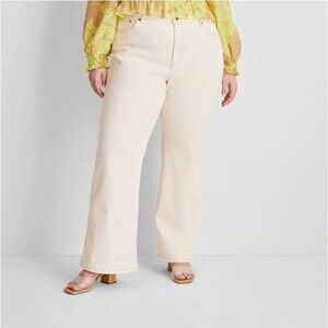 Future Collective with Gabriella High Rise Flare Denim Pants-Size 24-Cream-NEW